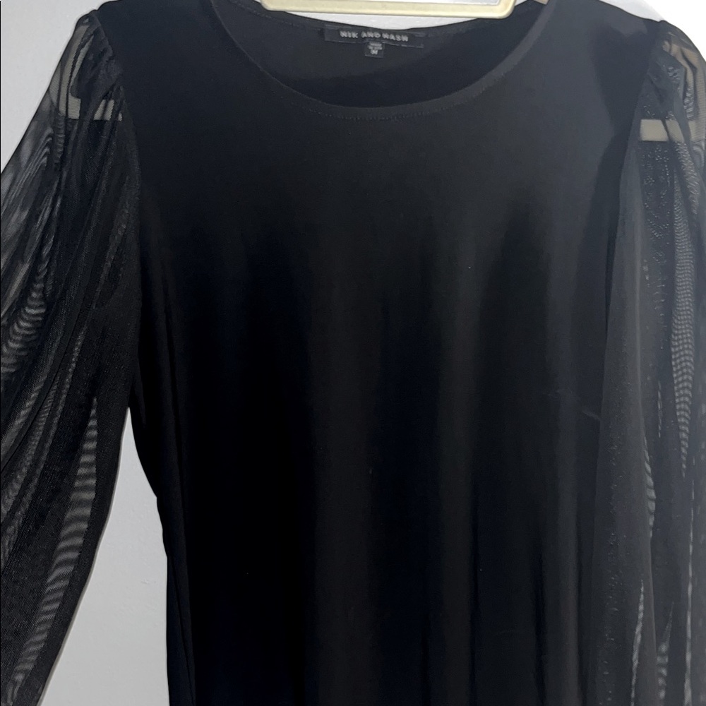 Black dress blouse with sheer sleeves. Never worn! $20